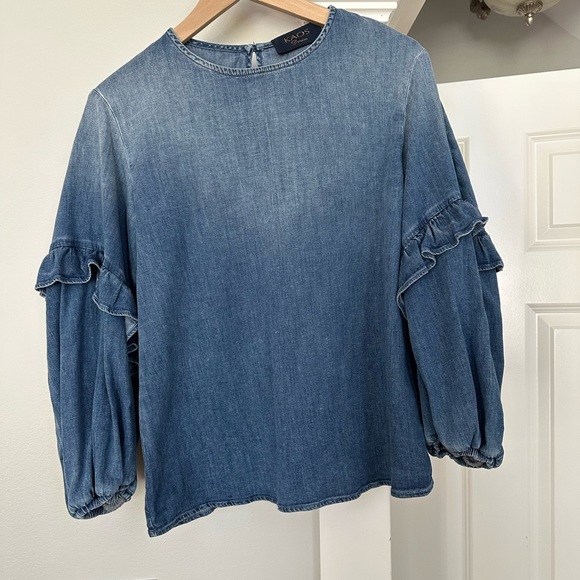 KAOS Denim Denim Ruffle Puff Sleeve Top - Picture 2 of 5
